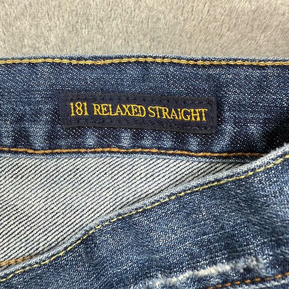 Lucky Brand Jeans Mens 38x30 Blue 181 Relaxed Straight Denim Pants Zip Distress - Picture 9 of 11